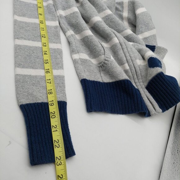 American Eagle Women's Hoodie Sweater Size XL Striped Gray Cream V Neck Zipper - Picture 5 of 9